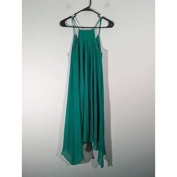 Cato Womens Dress Halter Tank A-Line Handkerchief Hem Pleated Green Size S - Picture 4 of 5